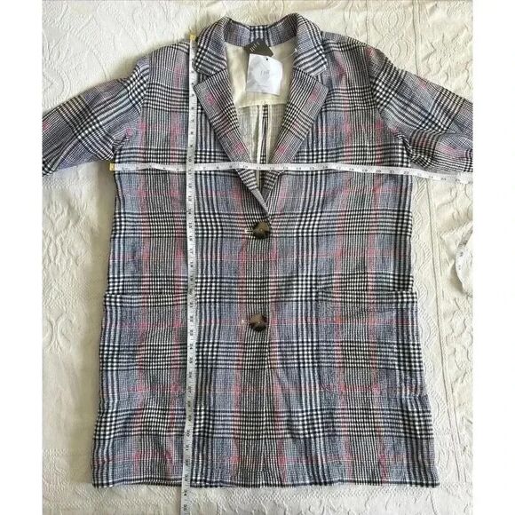 NWT J Jill Barley Relaxed Multi Blue Plaid Cotton Seersucker Boyfriend Blazer M - Picture 7 of 16